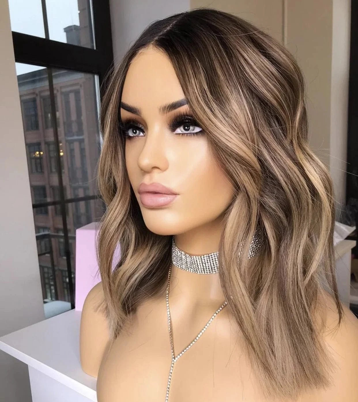 Clip In Hair Dark Brown Highlight Color Short Bob Wave Cut Wig Virgin European Cuticle Human Hair Lace Front Wigs