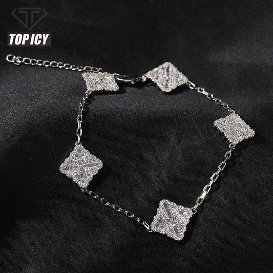 Clover Shape Diamond Bracelets Women Brass 18K Gold Plated 5A CZ Hip Hop Bracelet Fashion Jewelry Bracelets