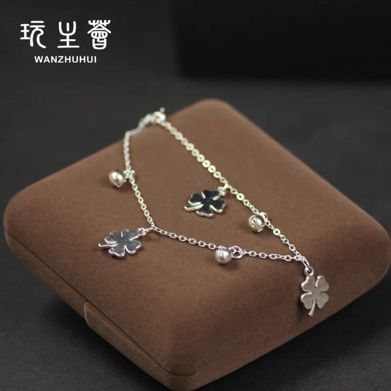 clover shape little bell gold plating cuban link anklet stainless steel anklets foot jewelry