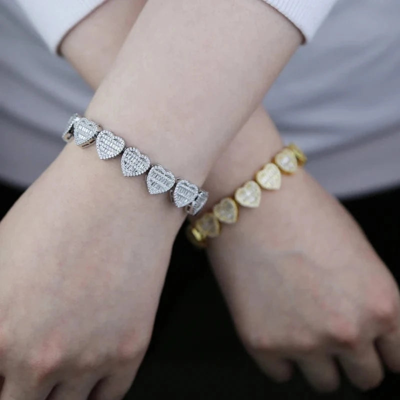 Cluster Heart Shape Zircon Tennis Bracelet Micro Pave 5A CZ Bling Silver Gold Plated Luxury Fashion Women Men's Jewelry