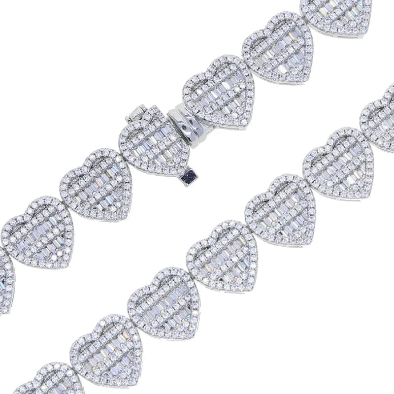 Cluster Heart Shape Zircon Tennis Bracelet Micro Pave 5A CZ Bling Silver Gold Plated Luxury Fashion Women Men's Jewelry