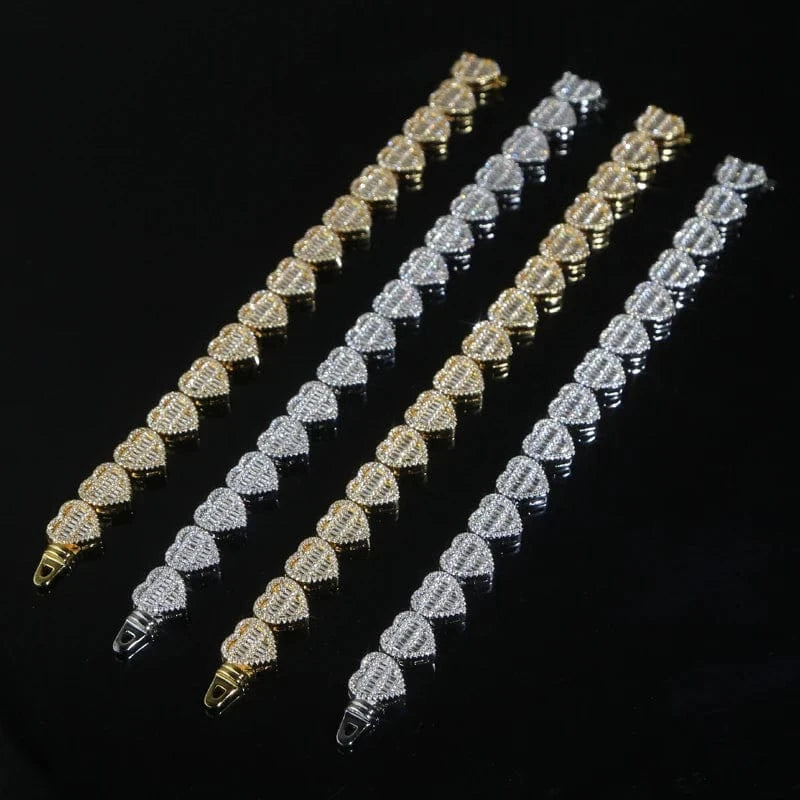 Cluster Heart Shape Zircon Tennis Bracelet Micro Pave 5A CZ Bling Silver Gold Plated Luxury Fashion Women Men's Jewelry