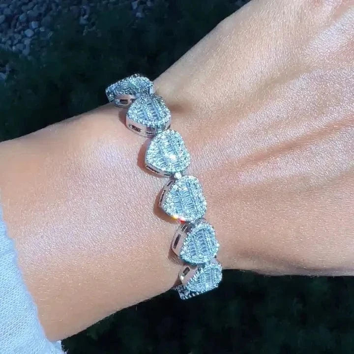 Cluster Heart Shape Zircon Tennis Bracelet Micro Pave 5A CZ Bling Silver Gold Plated Luxury Fashion Women Men's Jewelry