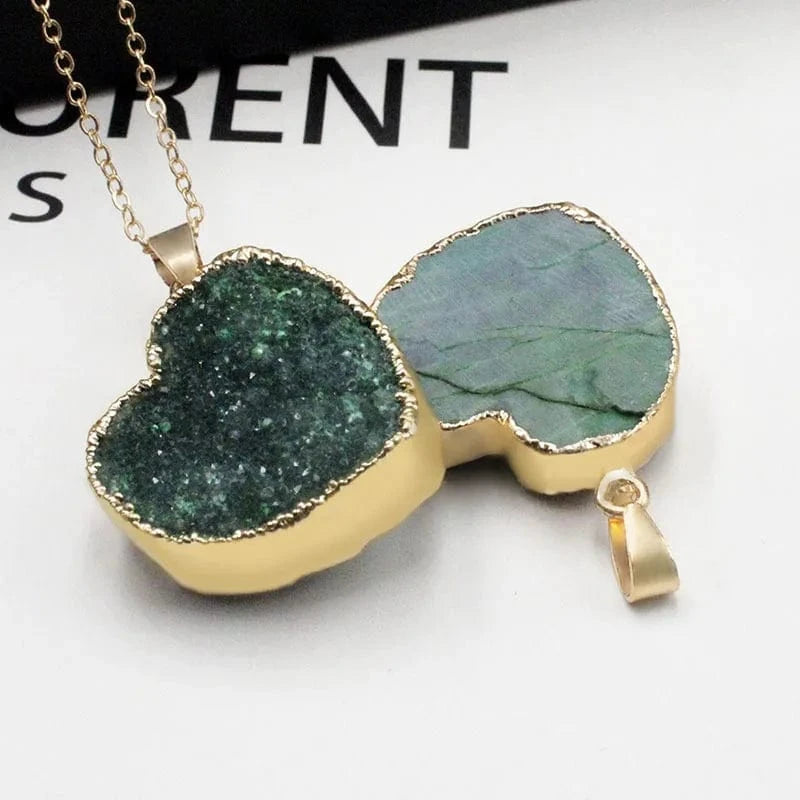 Cluster Necklace Pendant Blue Druzy Heart Shape Gold Electroplated Gemstone Pendant Love Heart Crystal Pendant Charm For Jewelry