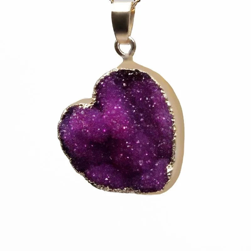 Cluster Necklace Pendant Blue Druzy Heart Shape Gold Electroplated Gemstone Pendant Love Heart Crystal Pendant Charm For Jewelry