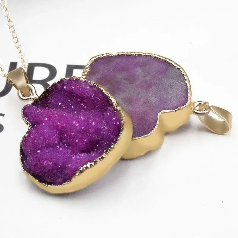 Cluster Necklace Pendant Blue Druzy Heart Shape Gold Electroplated Gemstone Pendant Love Heart Crystal Pendant Charm For Jewelry