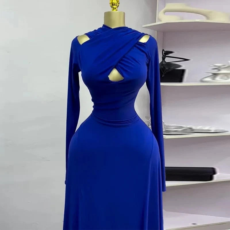 CM.YAYA 2025 Summer Women O-neck Long Sleeve Mermaid Maxi Dress Birthday Beach Sexy Night Party Club Long Dresses