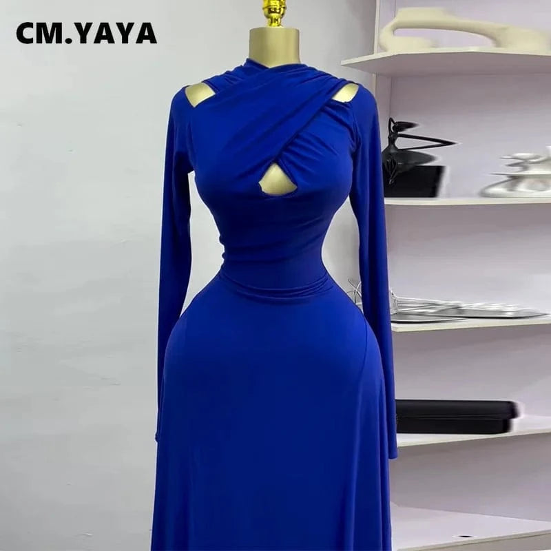 CM.YAYA 2025 Summer Women O-neck Long Sleeve Mermaid Maxi Dress Birthday Beach Sexy Night Party Club Long Dresses