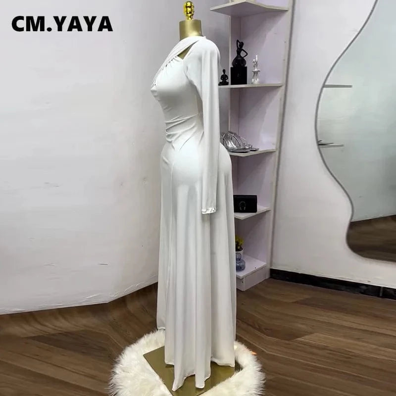 CM.YAYA 2025 Summer Women O-neck Long Sleeve Mermaid Maxi Dress Birthday Beach Sexy Night Party Club Long Dresses