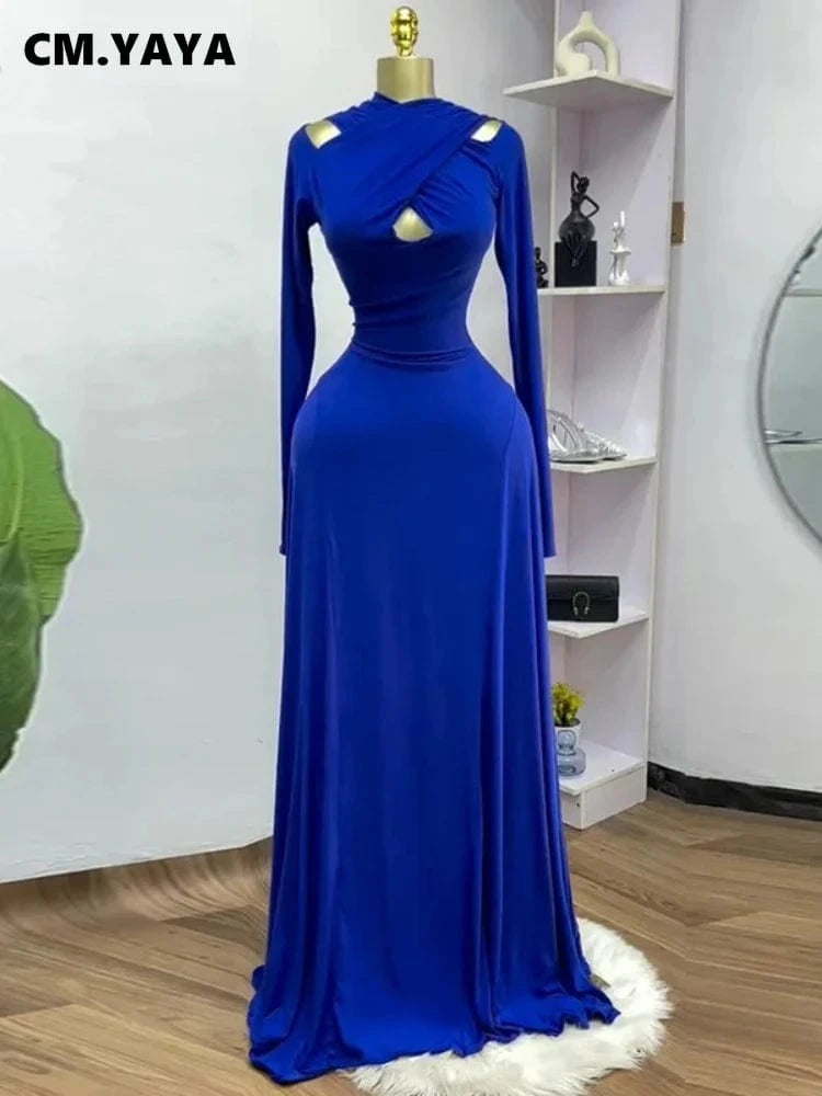 CM.YAYA 2025 Summer Women O-neck Long Sleeve Mermaid Maxi Dress Birthday Beach Sexy Night Party Club Long Dresses