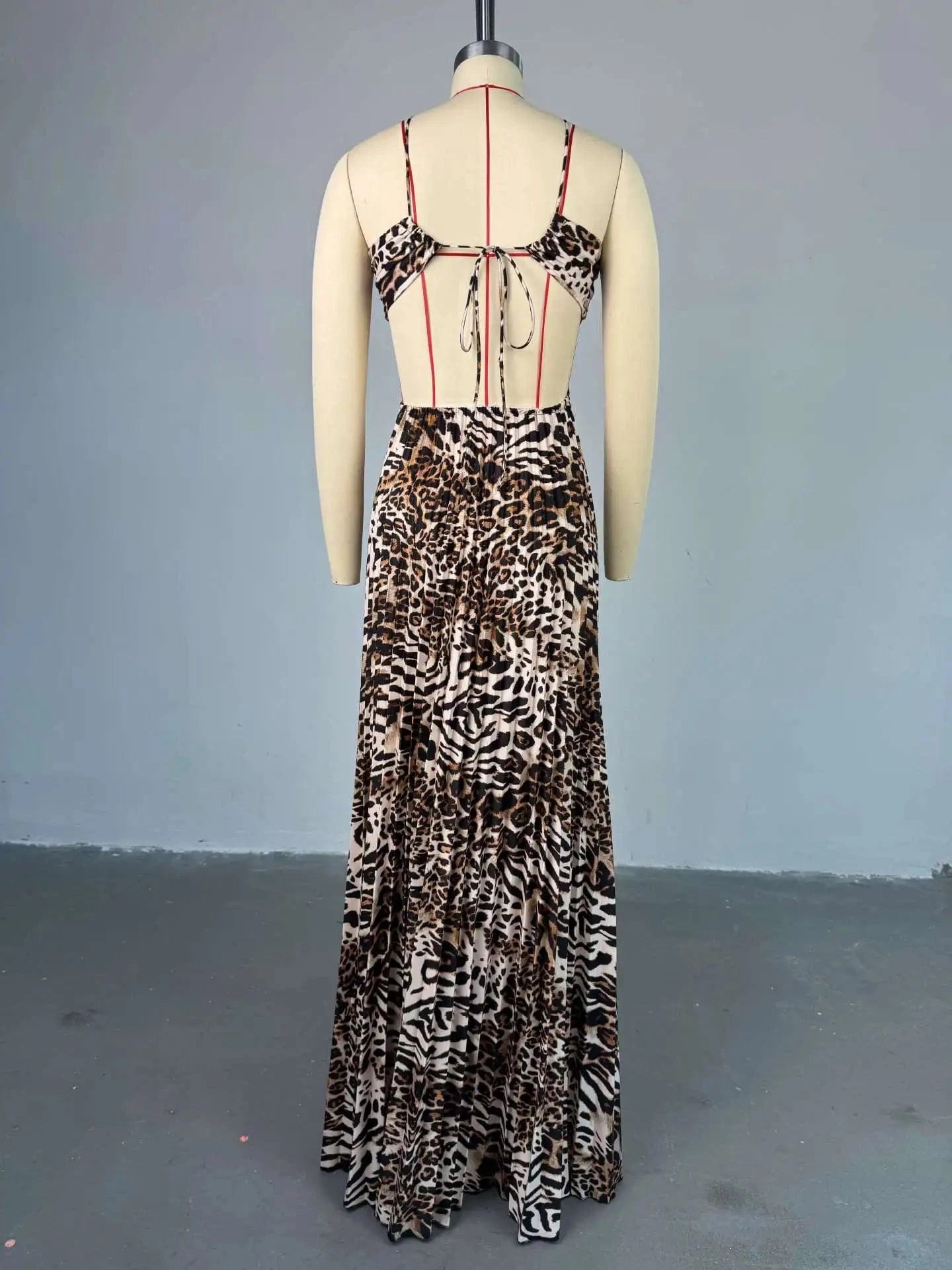 CM.YAYA Elegant Women  Leopard Print Sleeveless Strapless Floor-Length Long Dress 2025 Beach Party Birthday Sexy Pleated Dresses