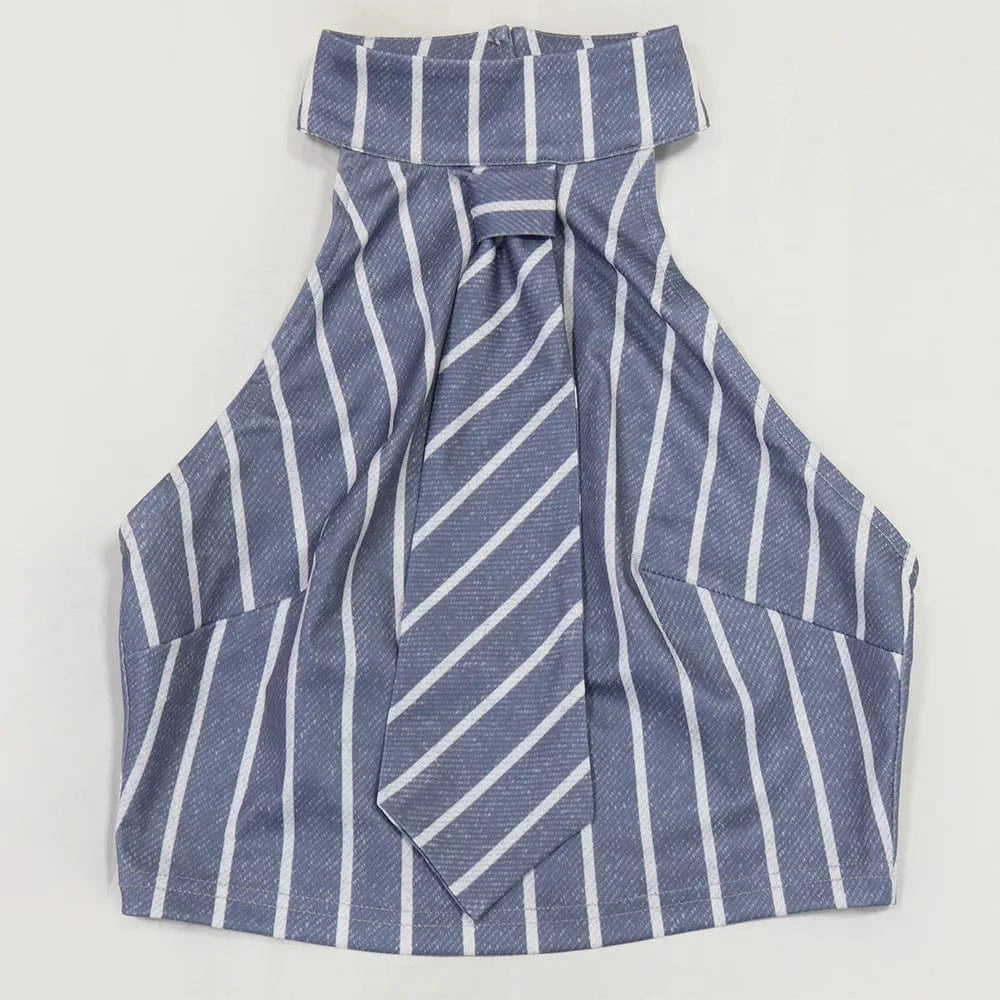 CM.YAYA Striped Printed Women's Set Sleeveless Necktie Tops and Leggings Pants 2025 Sexy Party Two 2 Piece Sets Outfit Tracksuit