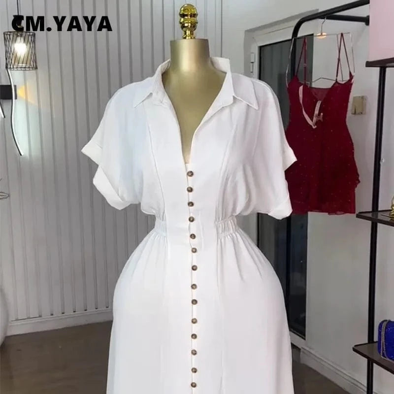 CM.YAYA Women Batwing Short Sleeve Single Breasted Long Maxi Dress 2025 Street  Birthday Evening Sexy Party Dresses Vestidos