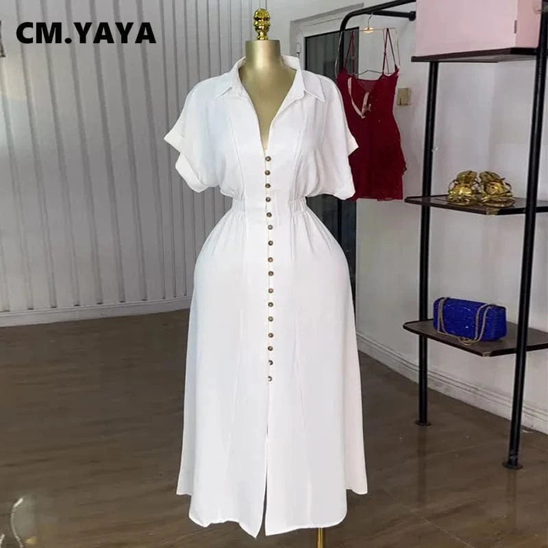 CM.YAYA Women Batwing Short Sleeve Single Breasted Long Maxi Dress 2025 Street  Birthday Evening Sexy Party Dresses Vestidos