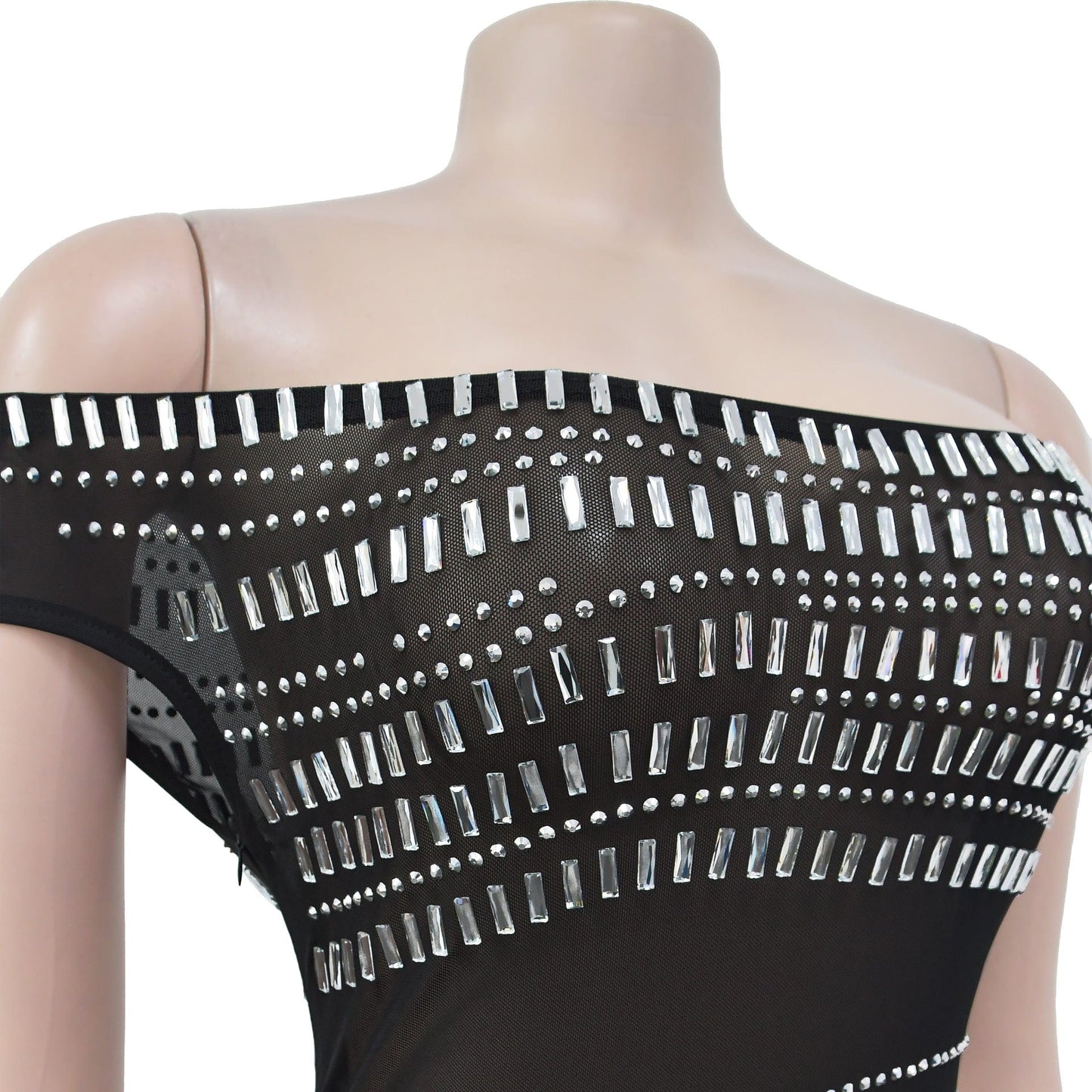 CM.YAYA Women Diamonds Hot Rhinestones Slash Neck Bodycon Mini Dress 2024 Fall Winter Sexy Party Club Evening Birthday Dresses