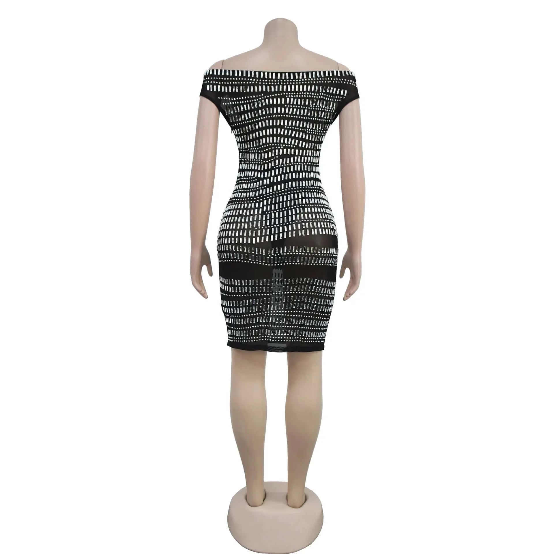 CM.YAYA Women Diamonds Hot Rhinestones Slash Neck Bodycon Mini Dress 2024 Fall Winter Sexy Party Club Evening Birthday Dresses