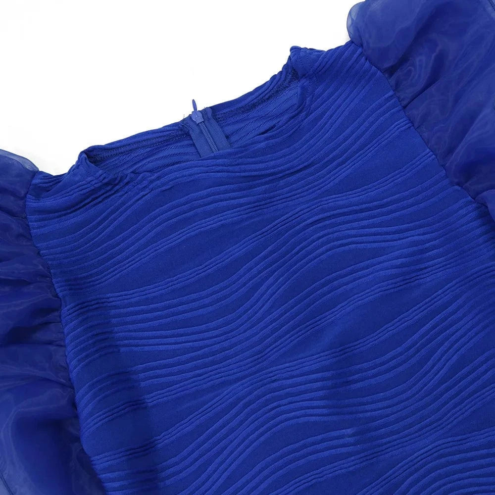 CM.YAYA Women Ruffles Short Sleeve O-neck Striped Knee Length Dress Street Vestidos Sexy Night Club Party Evening Chic Dresses