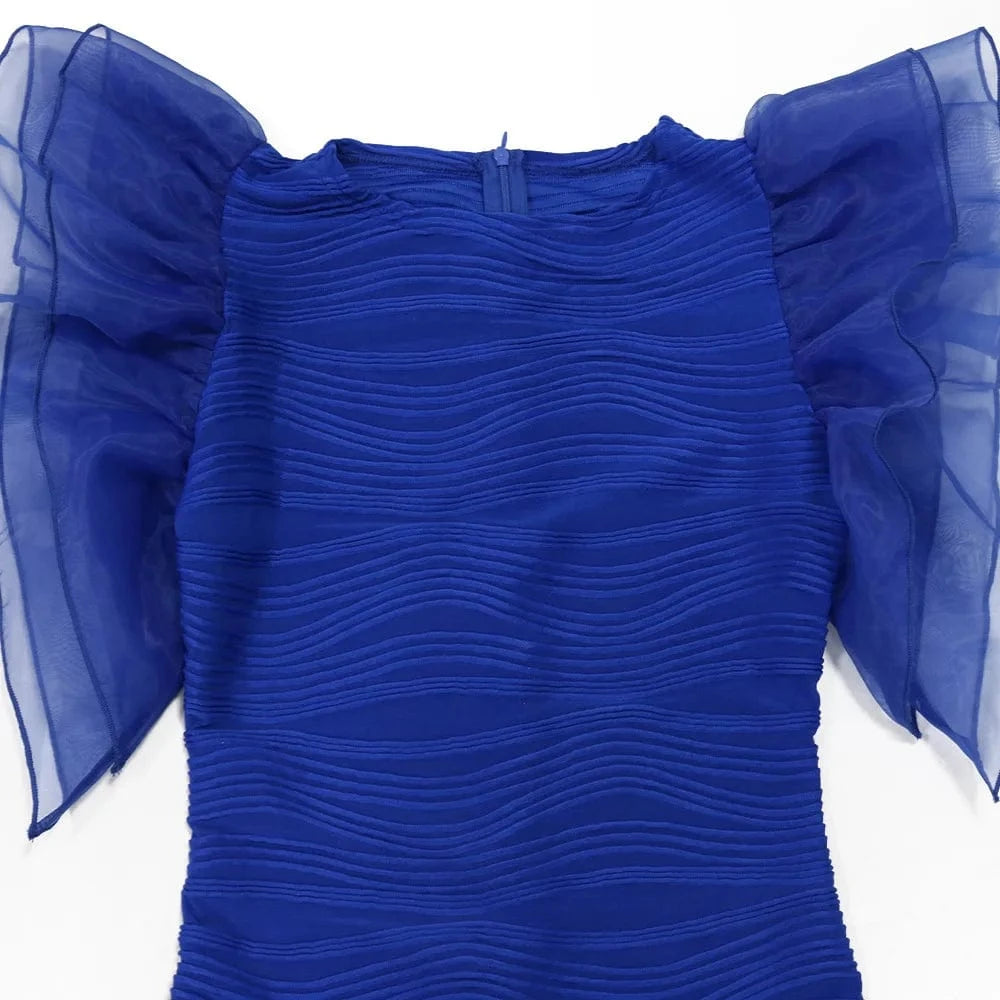 CM.YAYA Women Ruffles Short Sleeve O-neck Striped Knee Length Dress Street Vestidos Sexy Night Club Party Evening Chic Dresses