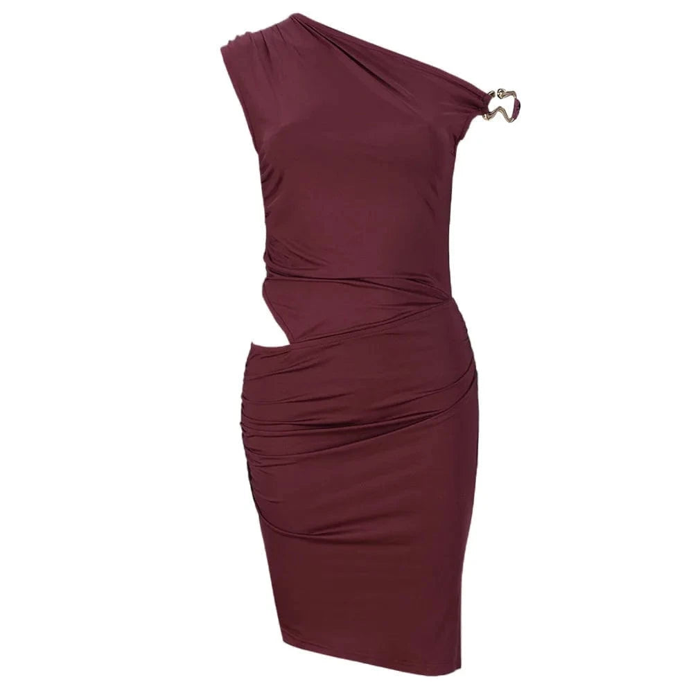 CM.YAYA Women Sleeveless Diagonal Collar Slim Mini Dress 2025 Holiday Beach Birthday Evening Sexy Girl Party Dresses Vestidos