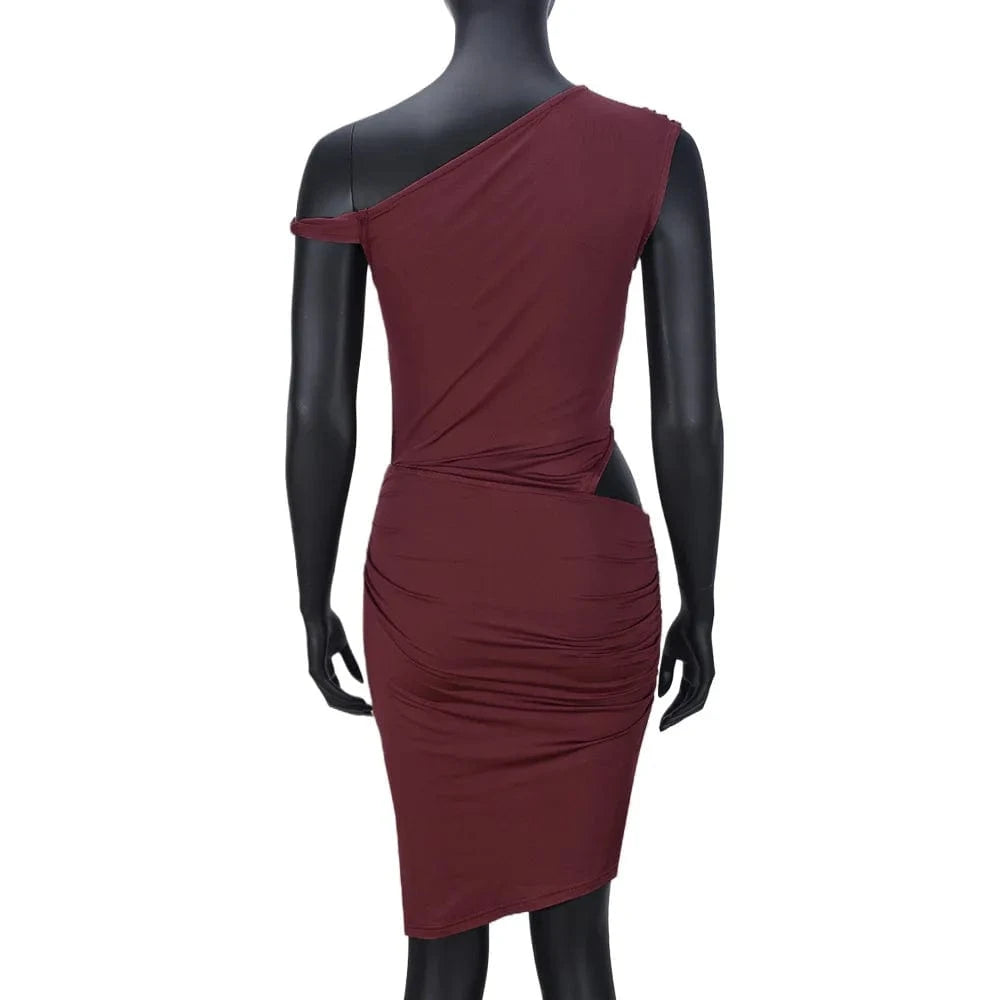 CM.YAYA Women Sleeveless Diagonal Collar Slim Mini Dress 2025 Holiday Beach Birthday Evening Sexy Girl Party Dresses Vestidos