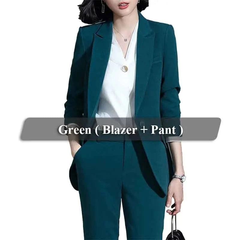 CN 2XL fit about61 kg or 134lb / Green Blazer Pant Women's Solid Green Ankle-Length Blazer and Pant Suit Single Button 2 Piece Work Wear Office Lady Style Wholesale Dropship