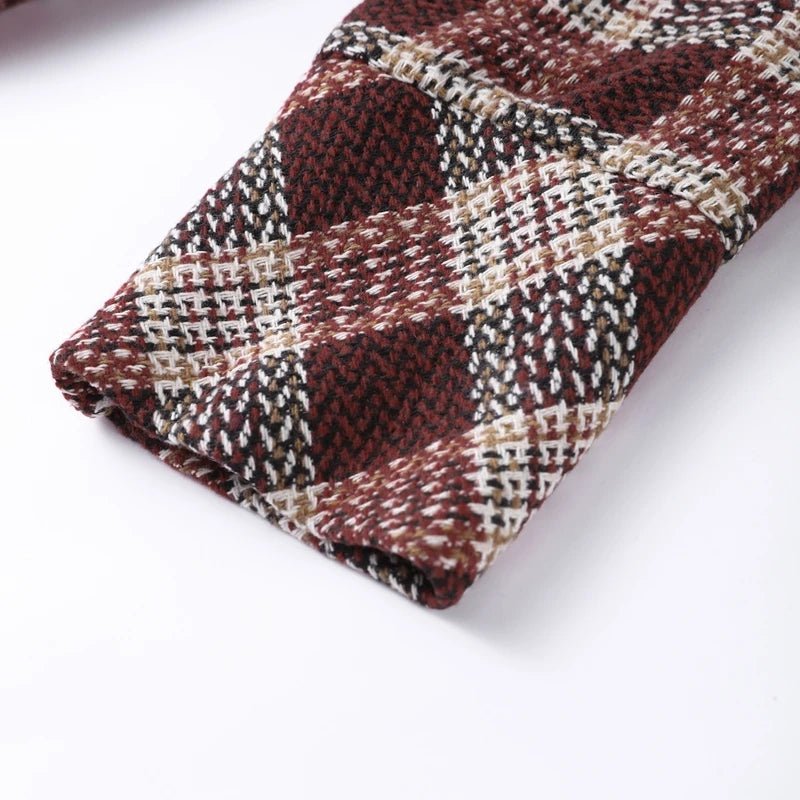 Coat Plaid Double Breasted With High Collar And Puff Sleeves – Elegant Winter Outerwear - SN Wigs & More