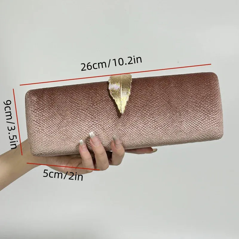 Coffee / 9-26-5cm 2025 Luxury Velvet Evening Clutch Bag Crystal Leaf Clasp Chain Handheld Purse for Gala Dinners Weddings Cocktail Parties