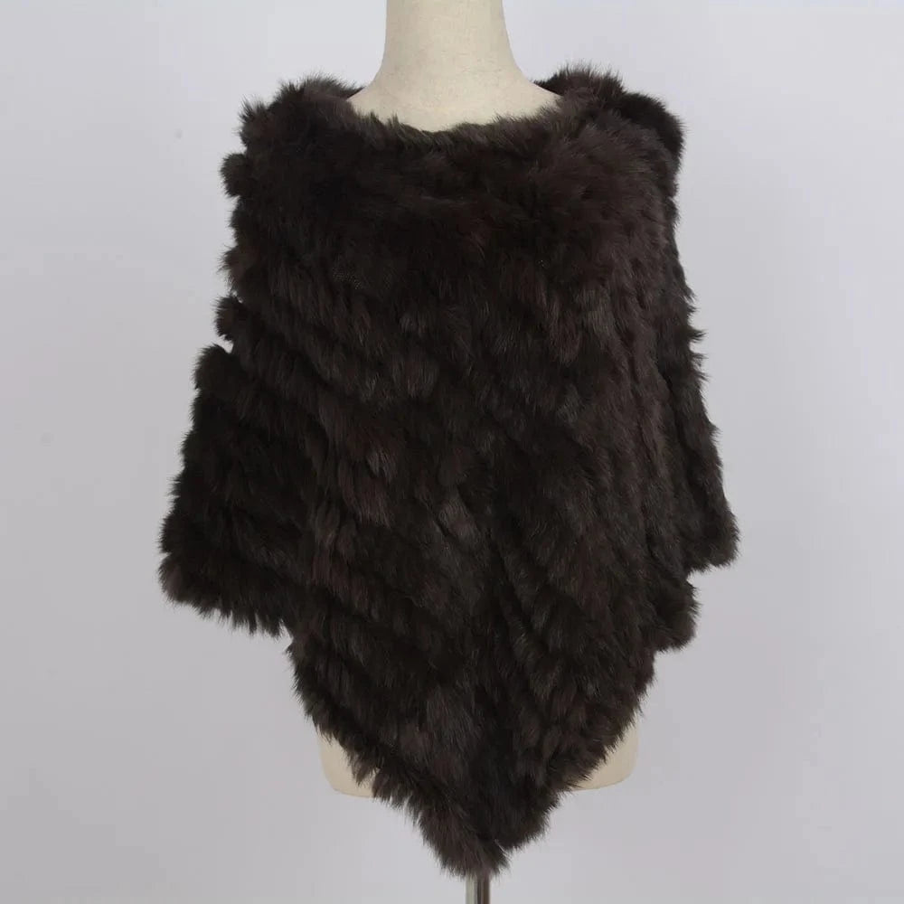 Coffee Various Colors Fur Poncho Stretchy Soft Knitted  Rex Rabbit Fur Shawls for Lady