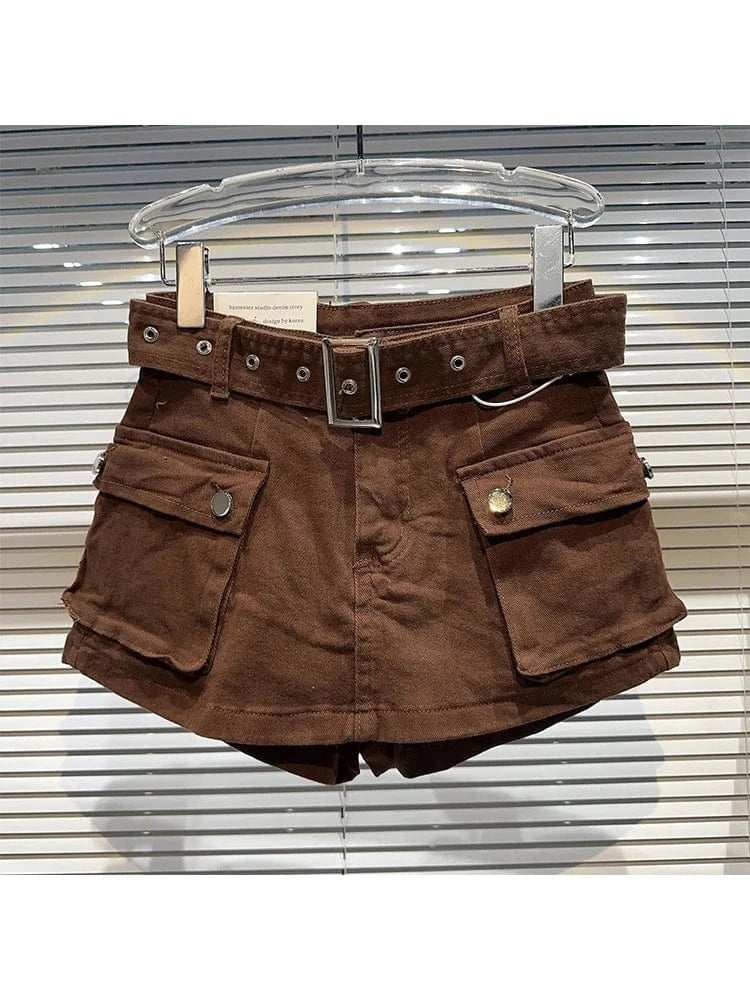 Coffee / XL Women's Black Denim Cargo Shorts Fashion High Waist Ladies Streetwear Baggy Cowboy Shorts Jeans 2000s Y2k Harajuku 2000s Clothes