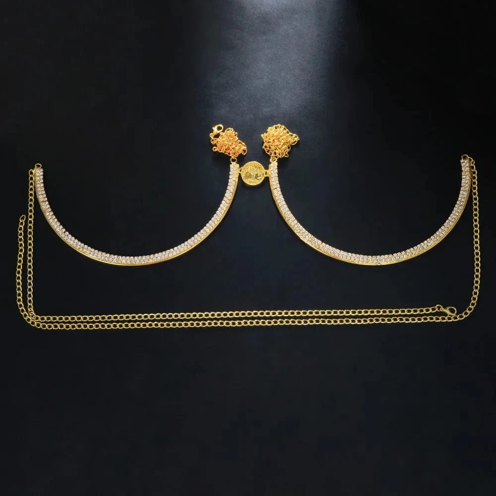 Coin Chest Bracket Bra Chain Charm Breast Jewelry For Women Body Jewelry Sexy Lingerie Rhinestone Body Chain