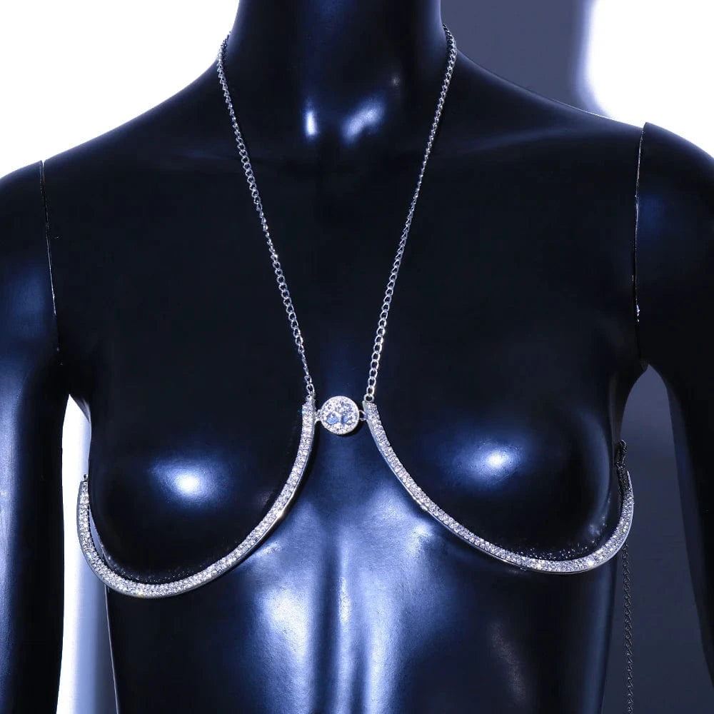 Coin Chest Bracket Bra Chain Charm Breast Jewelry For Women Body Jewelry Sexy Lingerie Rhinestone Body Chain
