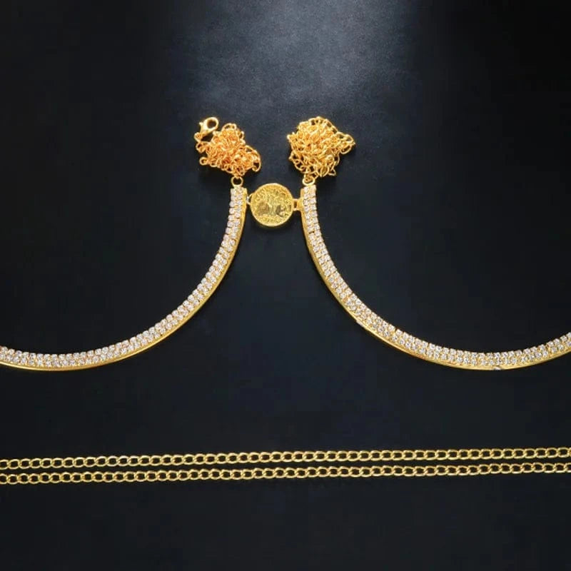 Coin Chest Bracket Bra Chain Charm Breast Jewelry For Women Body Jewelry Sexy Lingerie Rhinestone Body Chain