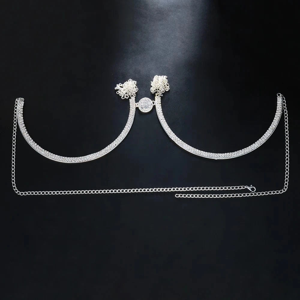 Coin Chest Bracket Bra Chain Charm Breast Jewelry For Women Body Jewelry Sexy Lingerie Rhinestone Body Chain