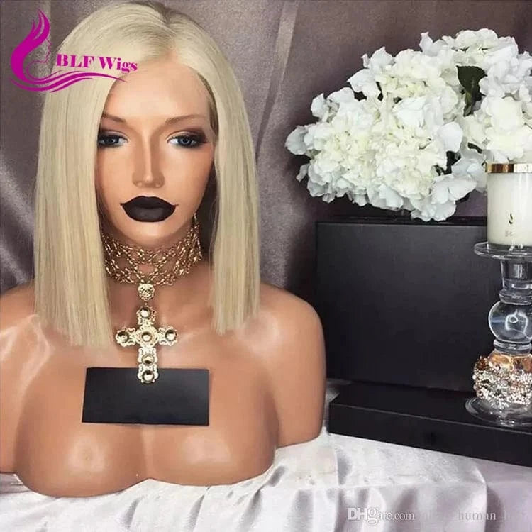 Color 613 Blonde Full Lace Wig Short Bob Brazilian Remy Full Lace Human Hair Wigs for Black Women