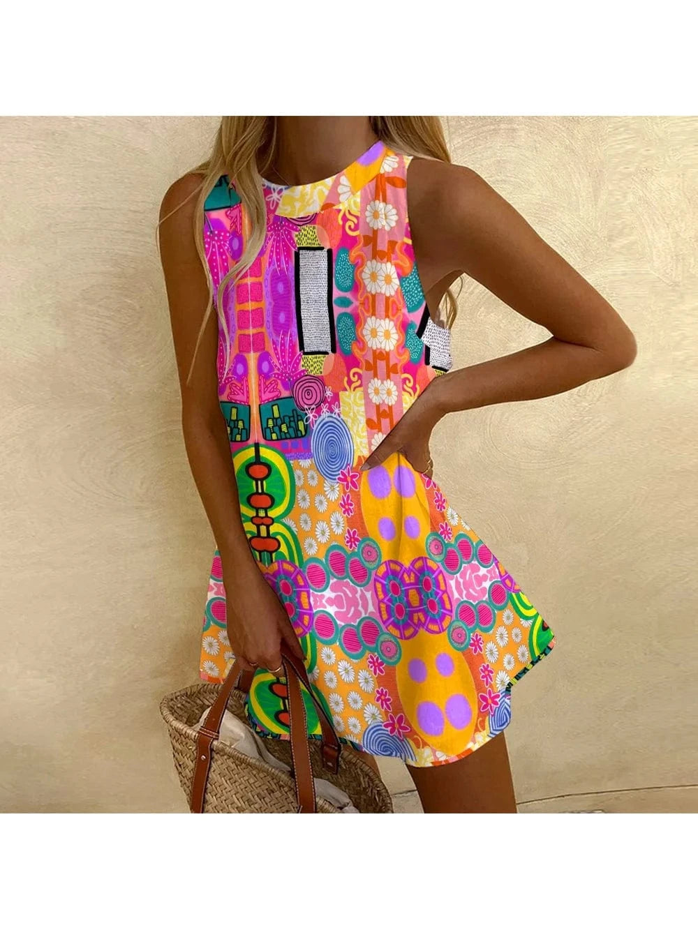 Color Cartoon Hand-Painted Print Dress Y2k Style Girl Fashion Party Dress New High Quality Luxury Women's Clothing