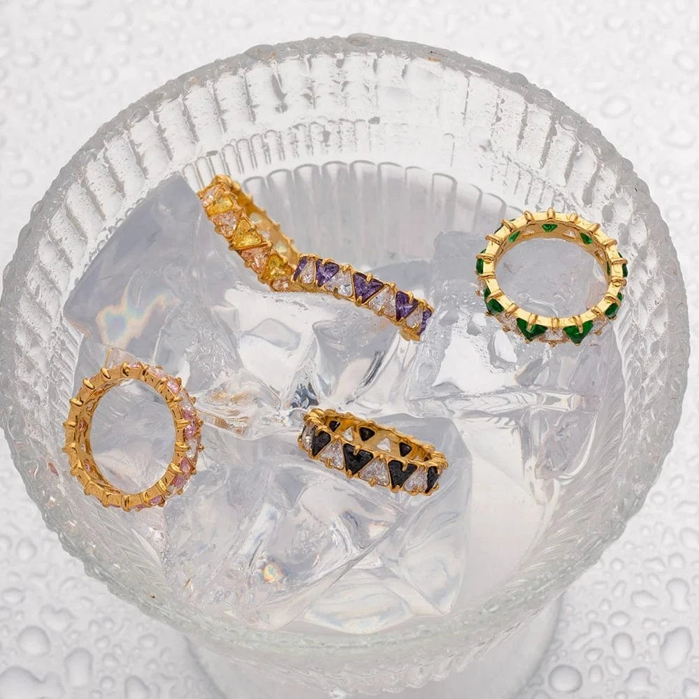 Color Retention Stainless Steel 18k Gold Plated Diamond Ring Jewelry Zircon Ring Gold Ring for Girls