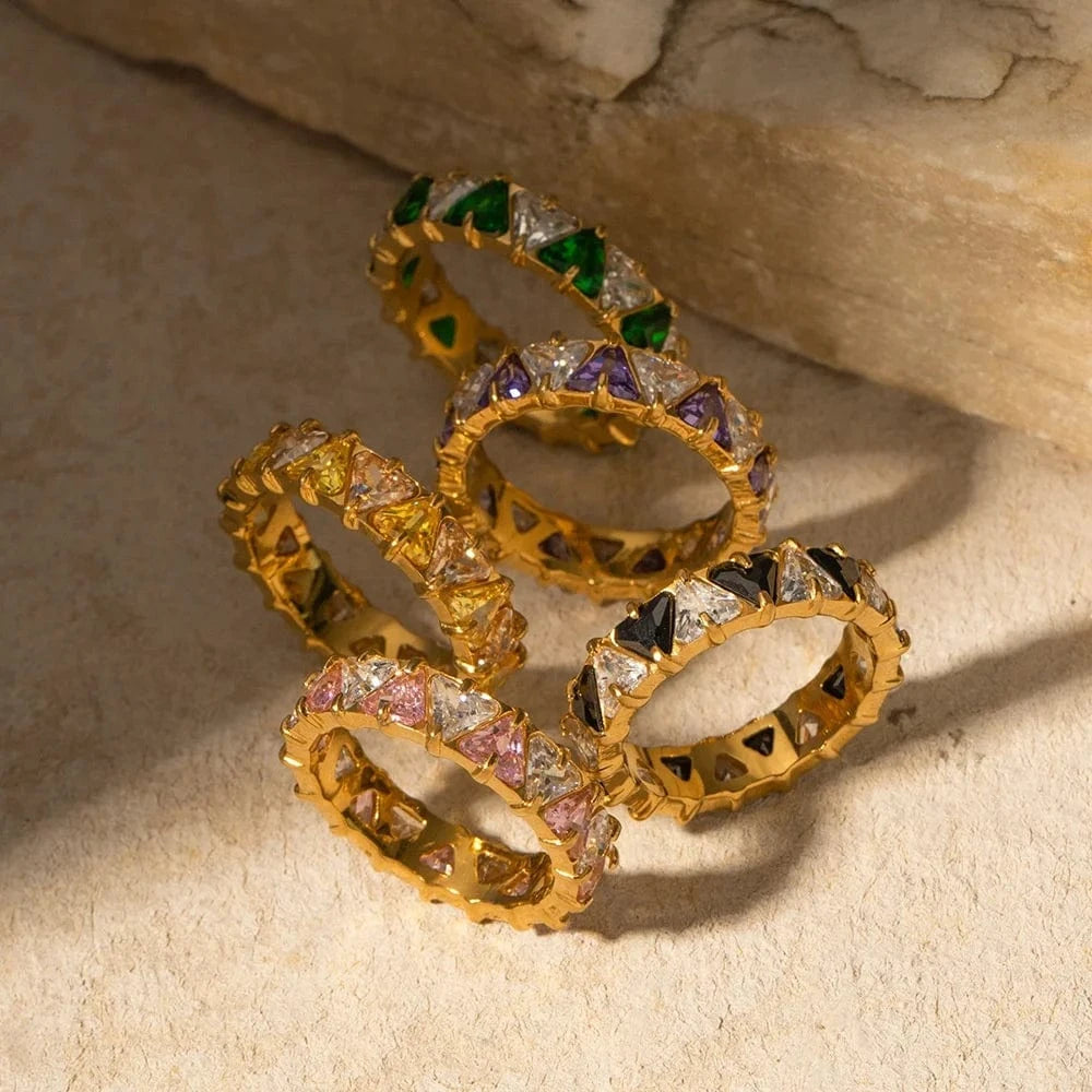 Color Retention Stainless Steel 18k Gold Plated Diamond Ring Jewelry Zircon Ring Gold Ring for Girls
