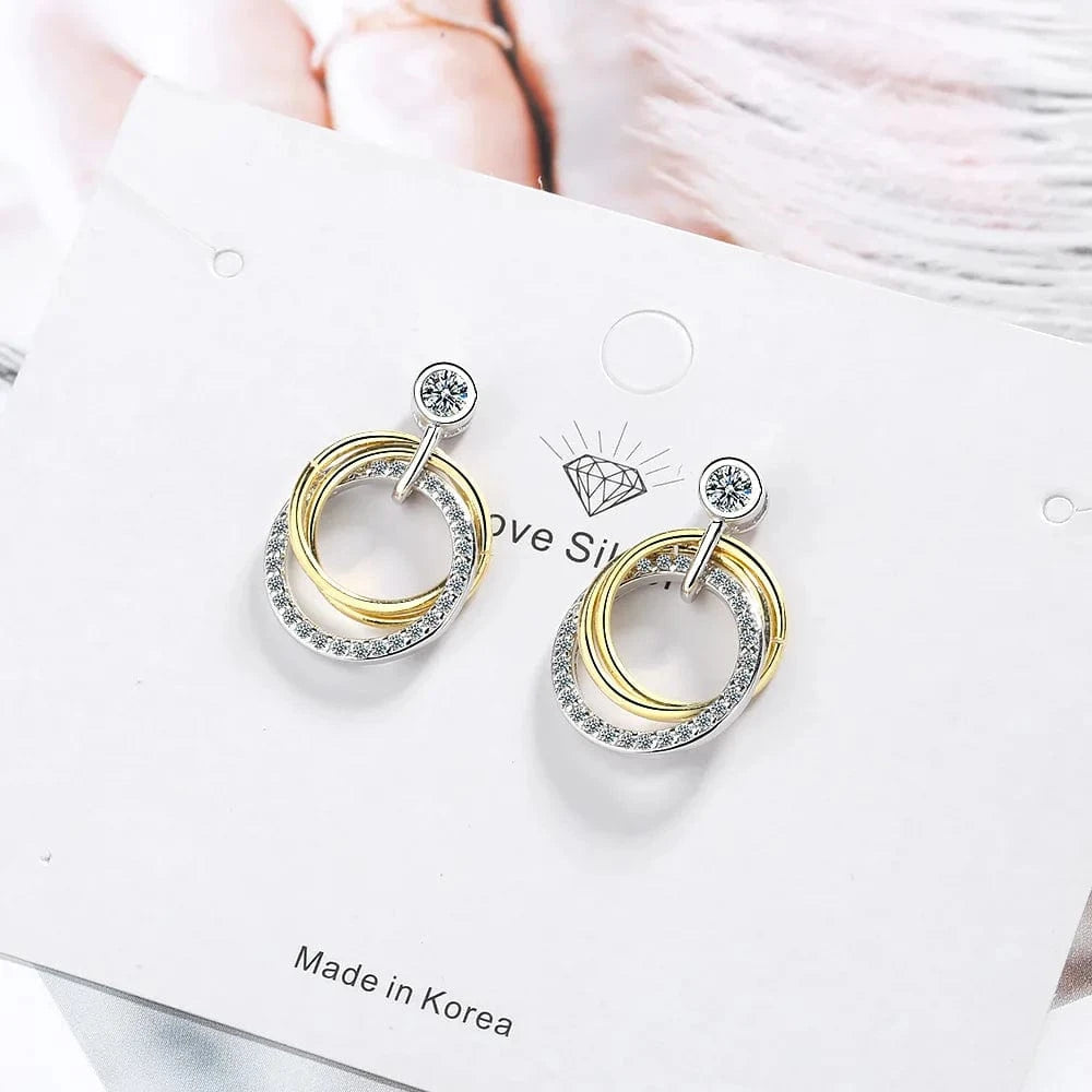 Color separation Fashion Exquisite Double Circles Zircon Dangle Earrings Elegant Charm Crystal Earrings for Women Jewelry