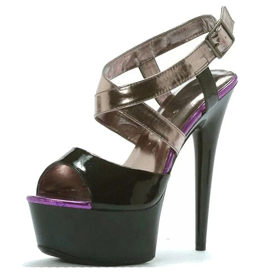 Color stitched Stiletto High Heels 15cm summer leaky toe striptease shoes model show platform fashion High Heels Sandals