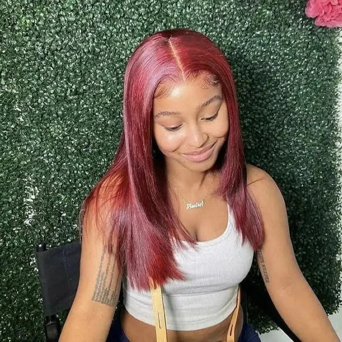 Colored Hd Transparent  99j  red green pink Orange Virgin Pre Plucked Human Straight Full Lace Wig Extension For Black Women