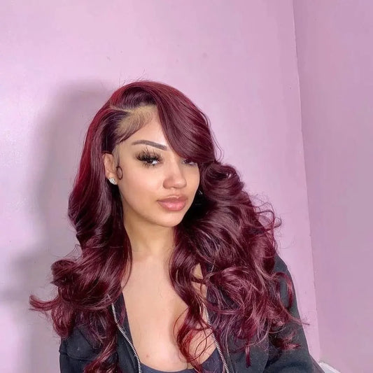 Colored Hd Transparent  99j  red green pink Orange Virgin Pre Plucked Human Straight Full Lace Wig Extension For Black Women