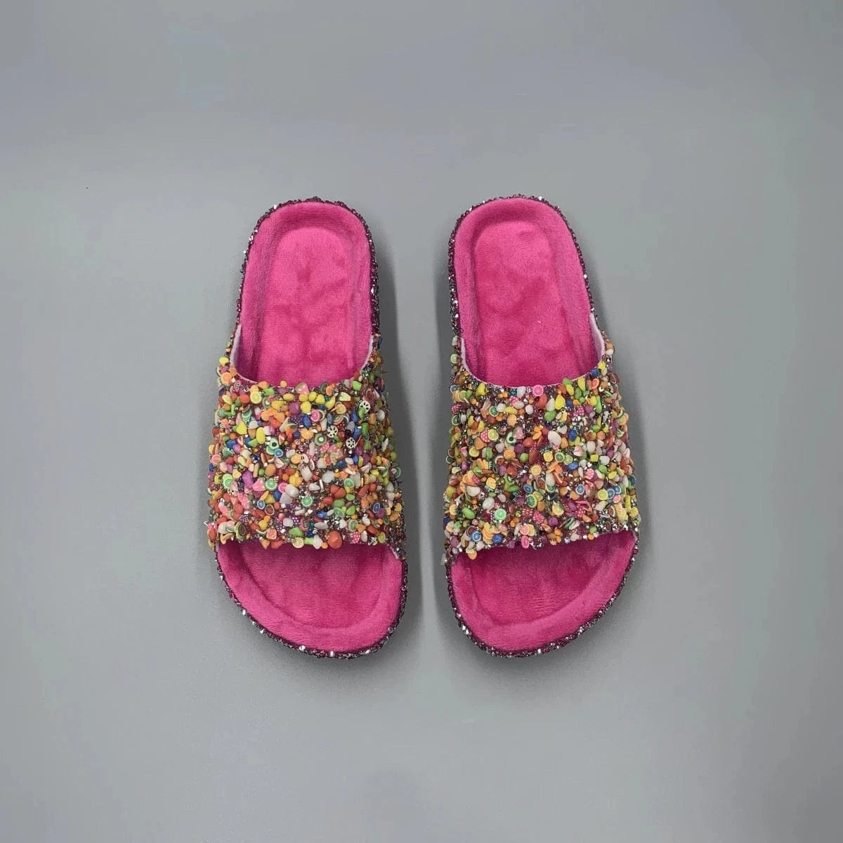Colorful Fruit - Rhinestone Embellished Women's Slippers - Durable PVC Soles for Trendy Fashion