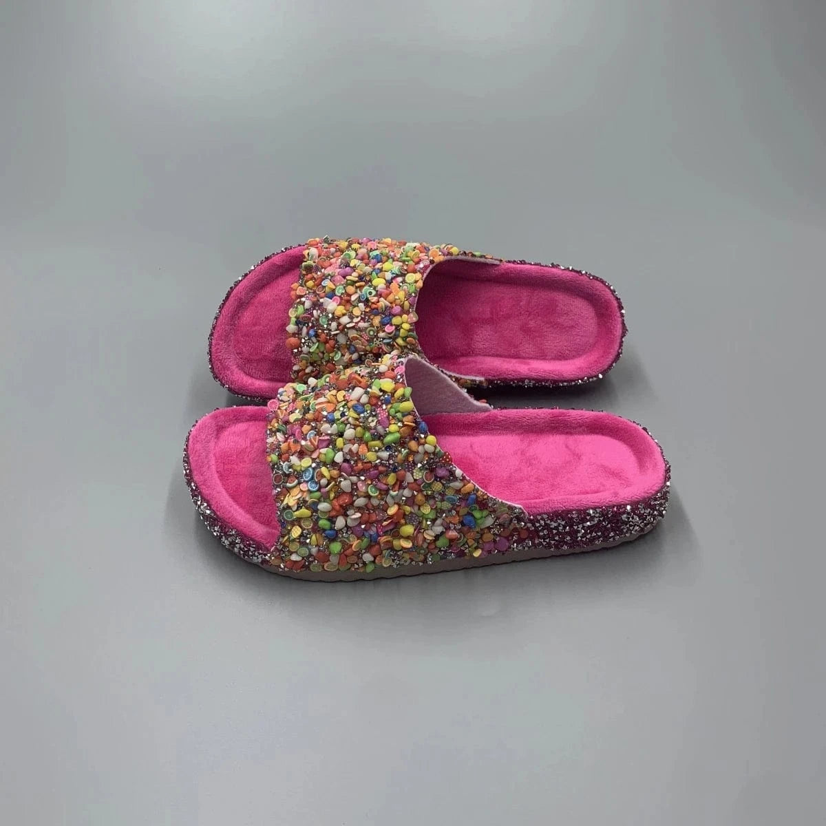 Colorful Fruit - Rhinestone Embellished Women's Slippers - Durable PVC Soles for Trendy Fashion