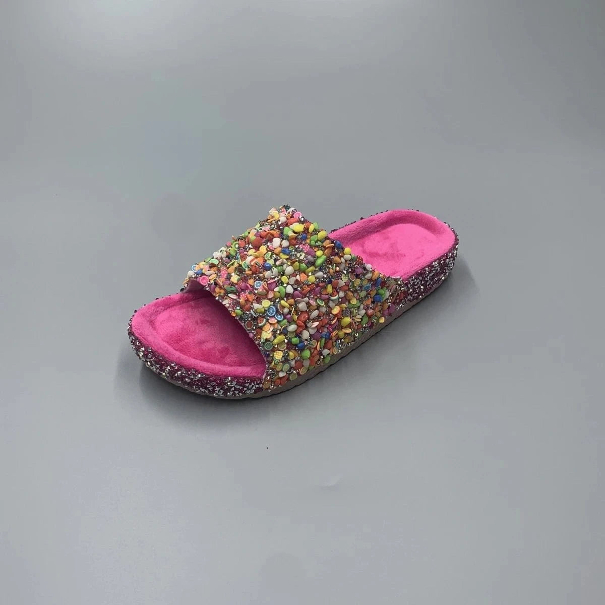 Colorful Fruit - Rhinestone Embellished Women's Slippers - Durable PVC Soles for Trendy Fashion
