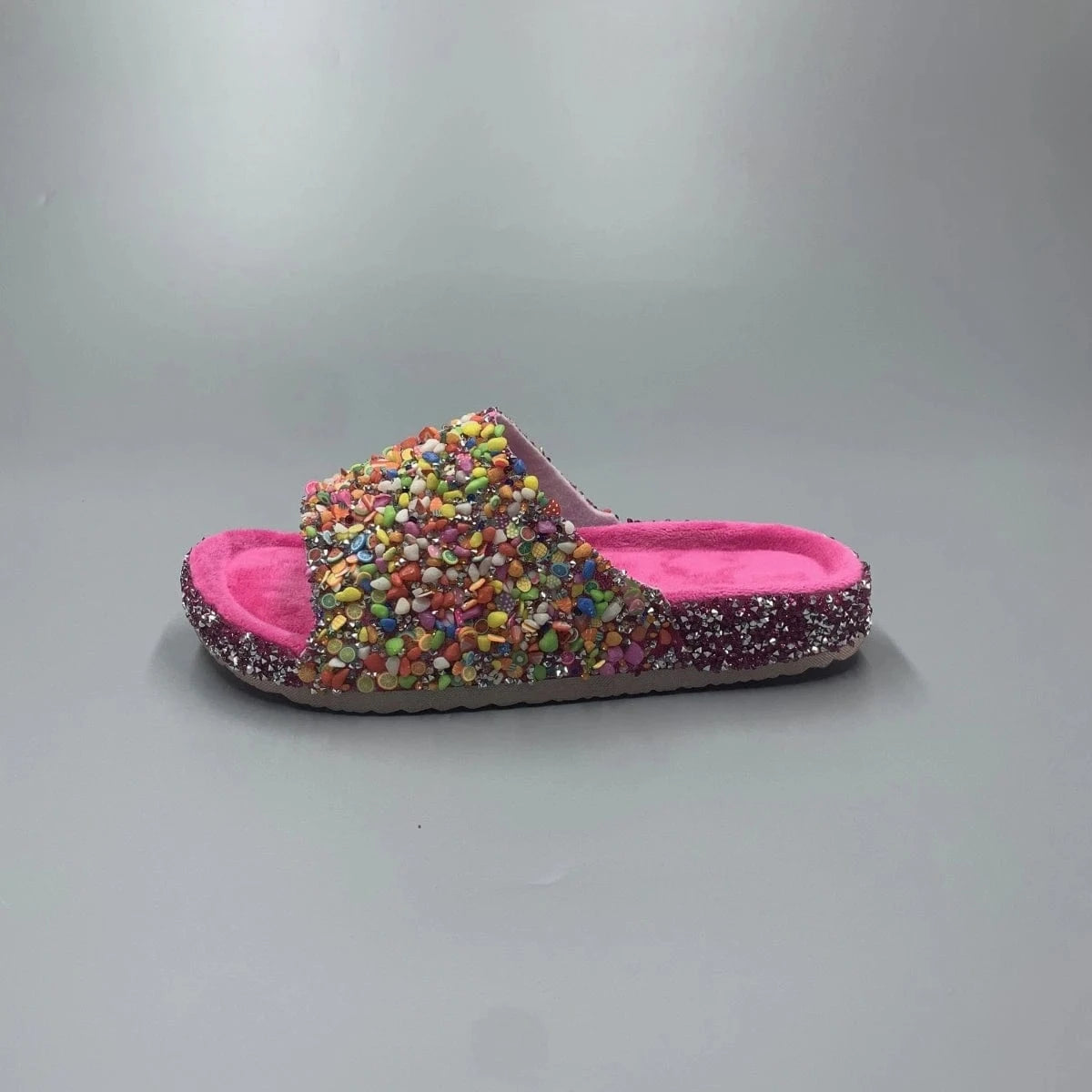 Colorful Fruit - Rhinestone Embellished Women's Slippers - Durable PVC Soles for Trendy Fashion