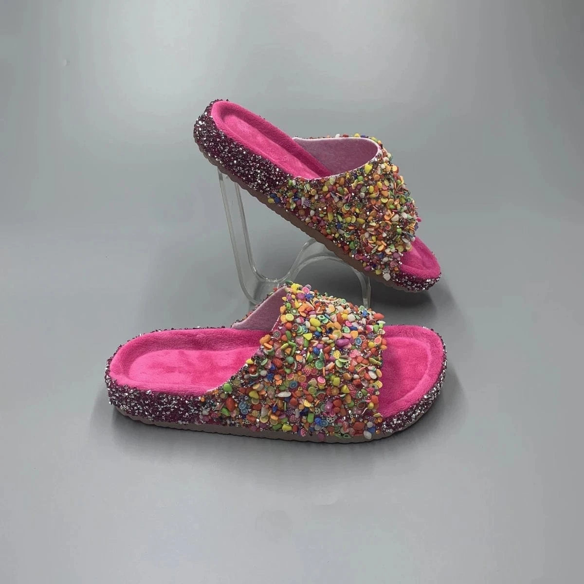 Colorful Fruit - Rhinestone Embellished Women's Slippers - Durable PVC Soles for Trendy Fashion