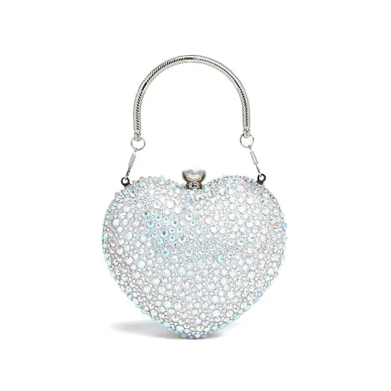 Colorful Luxury Diamond Inlay Heart Shape Crystal Clutch Purse Stones Evening Wedding Party Shoulder Bag Handle Rhinestone Mini Handbags