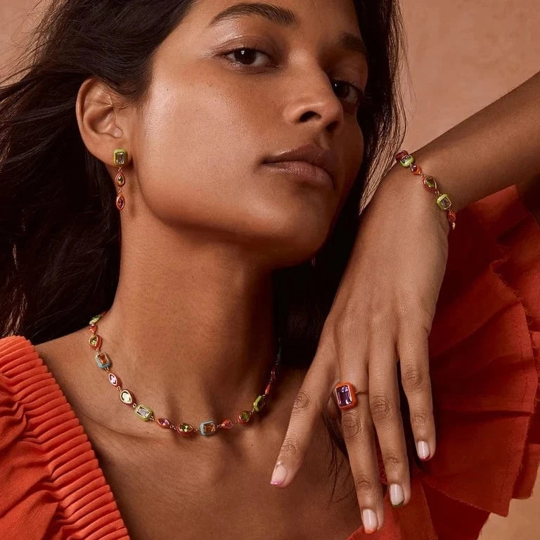 Colorful Multi Shapes CZ Ring Earring Necklace Bracelet Set Jewelry For Women Fashion Bling 5A Cubic Zirconia Jewelry