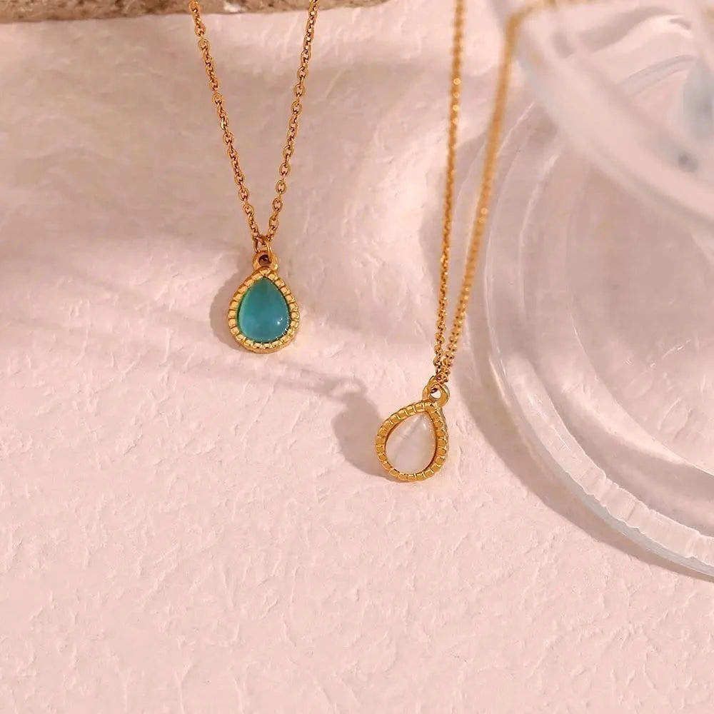 Colorful Natural Stone Water Drop Opal Pendant Necklace 18k Gold Plated Stainless Steel Necklace Design Jewelry