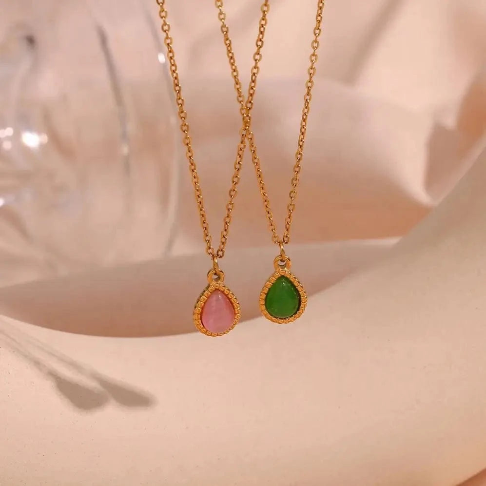 Colorful Natural Stone Water Drop Opal Pendant Necklace 18k Gold Plated Stainless Steel Necklace Design Jewelry